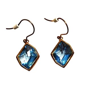 SAI VINTAGE 70s Sterling Silver 925 Gold-Plated Aqua Blue Glass Drop Earrings